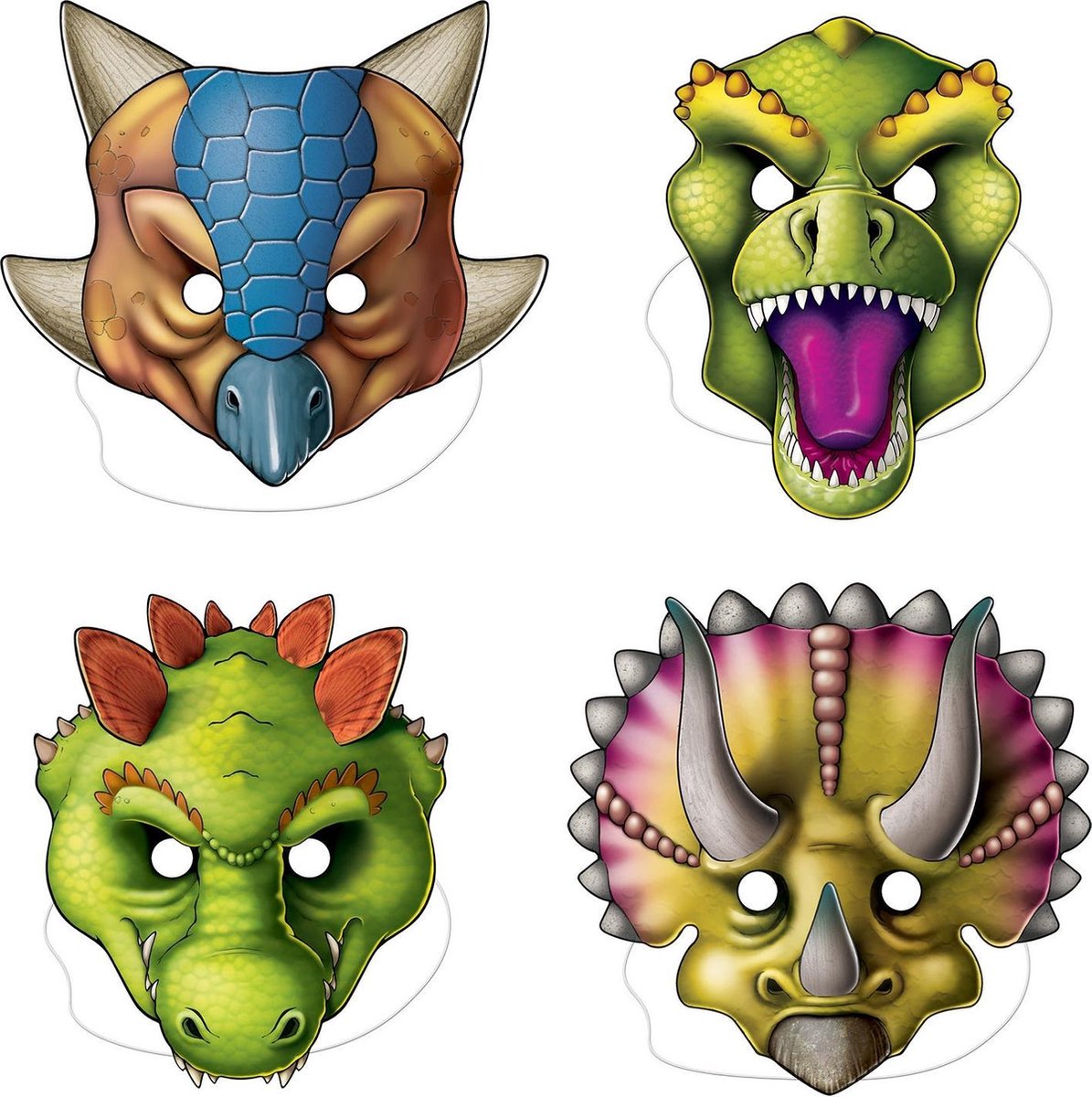 360 DEGREES - 4 kartonnen dinosaurus maskers - Maskers > Half maskers